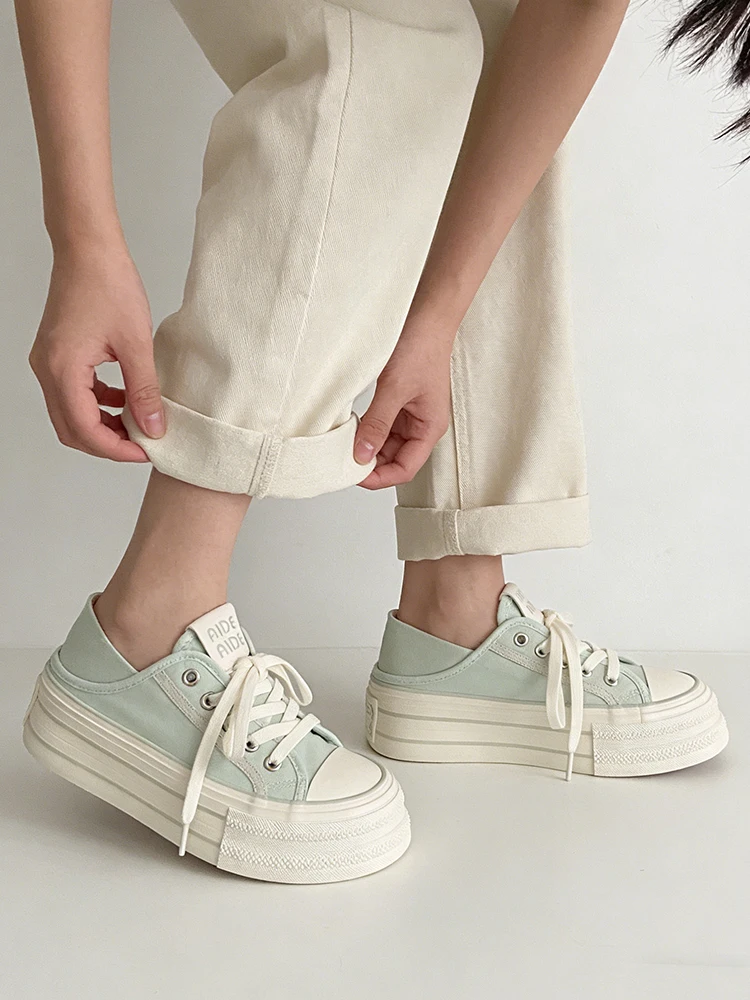 Women's Thick Bottom Canvas Shoes Spring Summer New Style Two-Way Wear Korean Version Big Head Platform Student White Shoes