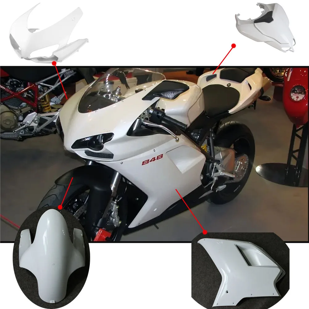 Unpainted Front Cowl/RearTail Upper Side Mid Cover Panel/ Low Belly Pan Fairing For Ducati 1098 848 1198 2007-2011 2012 2013