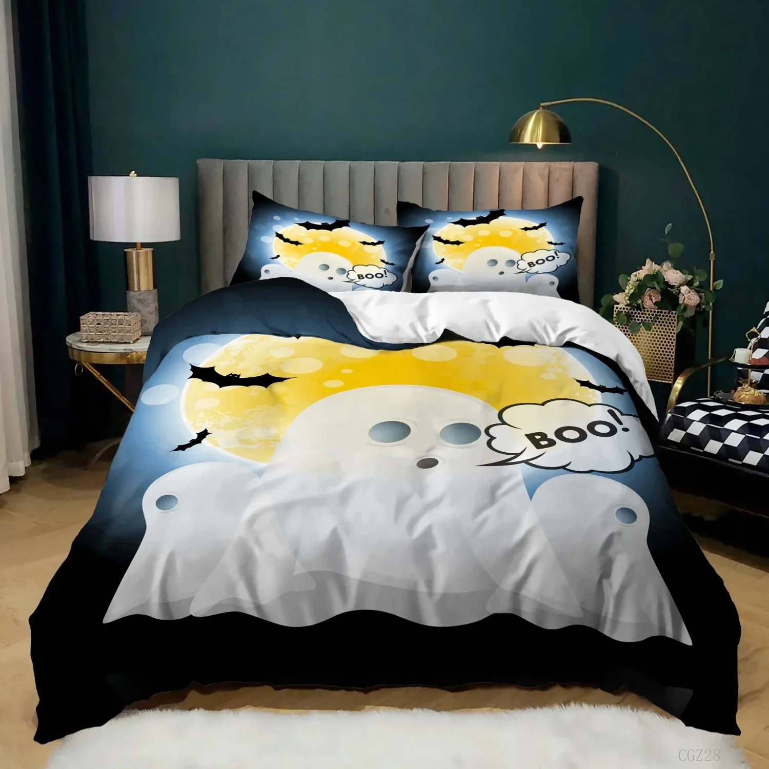 

Halloween Bedding Set Gothic Spooky Duvet Cover Pumpkin Lantern Comforter Cover for Kids Boys Bat Spider Web Comforter Cover