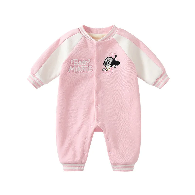 

MINISO Minnie Baby Girl Winter Onesie Thickened Baseball Newborn Outing Clothes Infant Warm Romper Outfit 0-12 Months Bodysuits