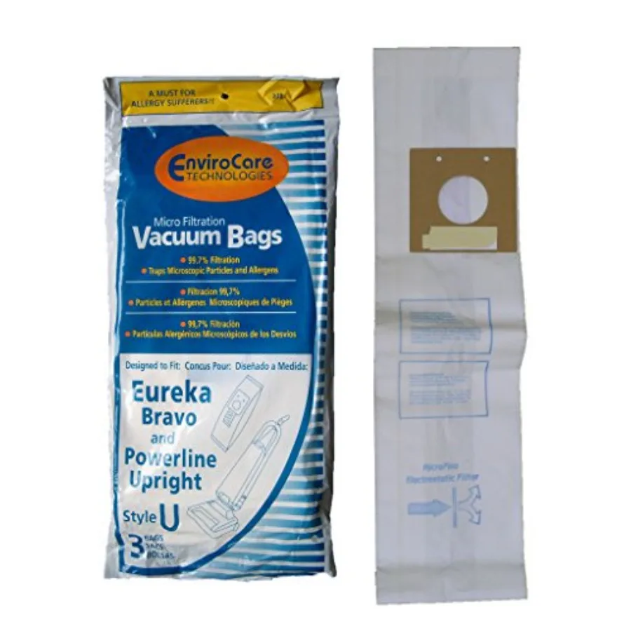 EnviroCare Replacement Vacuum Cleaner Bags Designed to Fit Eureka Style U Bravo Uprights 3 Pack