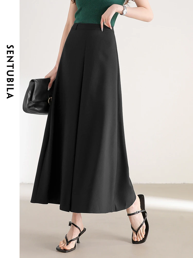 SENTUBILA A-line Umbrella long Black Skirt 2024 Spring Summer Casual Loose High Waist Solid Maxi Skirts Female Clothes 141Q53135