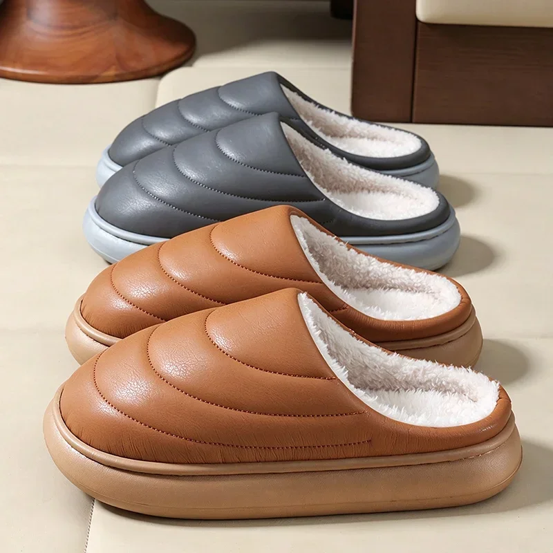 Winter 2026 Thick Bottom Non Lightweight Platform Waterproof Plush Slippers Men's  Slip Cotton Shoes Man Comfy Warm House Clogs