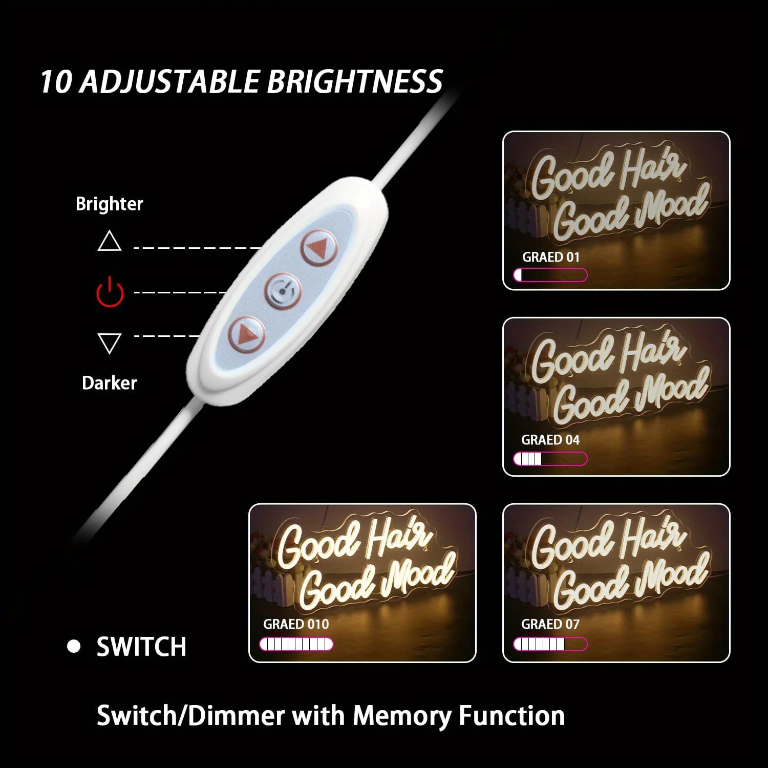 Good Hair Good Mood Neon Signs, USB Powered Dimmable Switches, Commercial Barber Shop Hair Salon