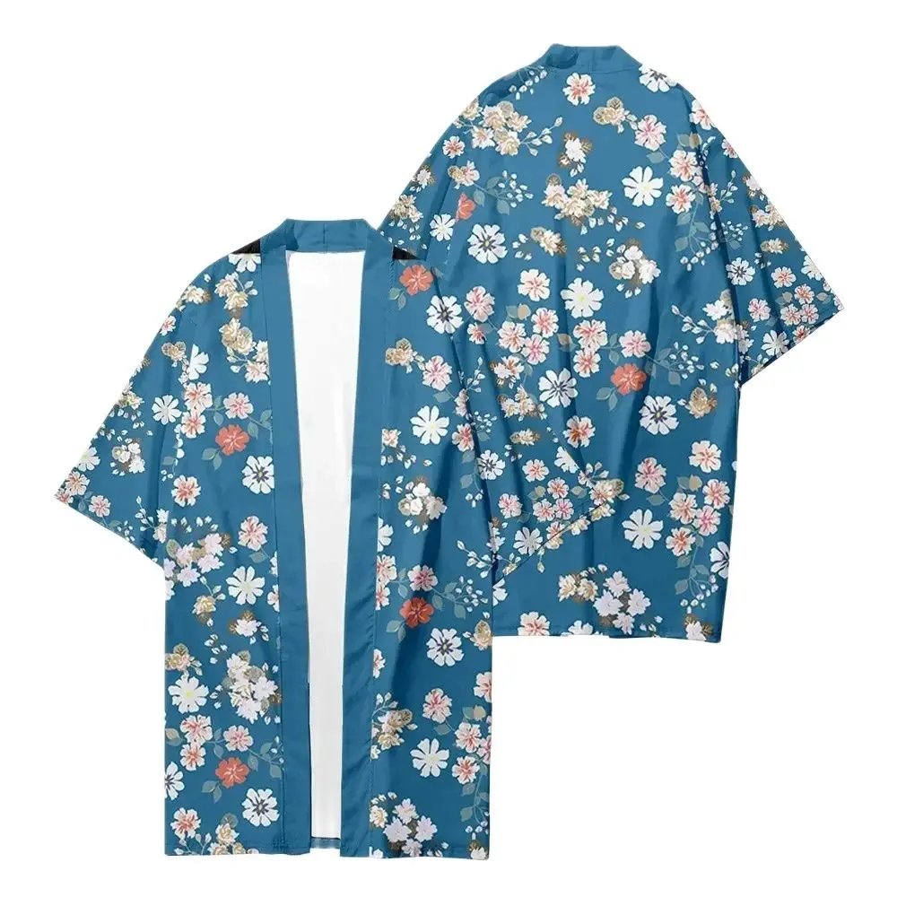 

Men Japanese Long Kimono Daisy Print Cardigan Women Fashion Samurai Kimono Shirt Stylish Yukata Jacket Bathrobes Casual Haori