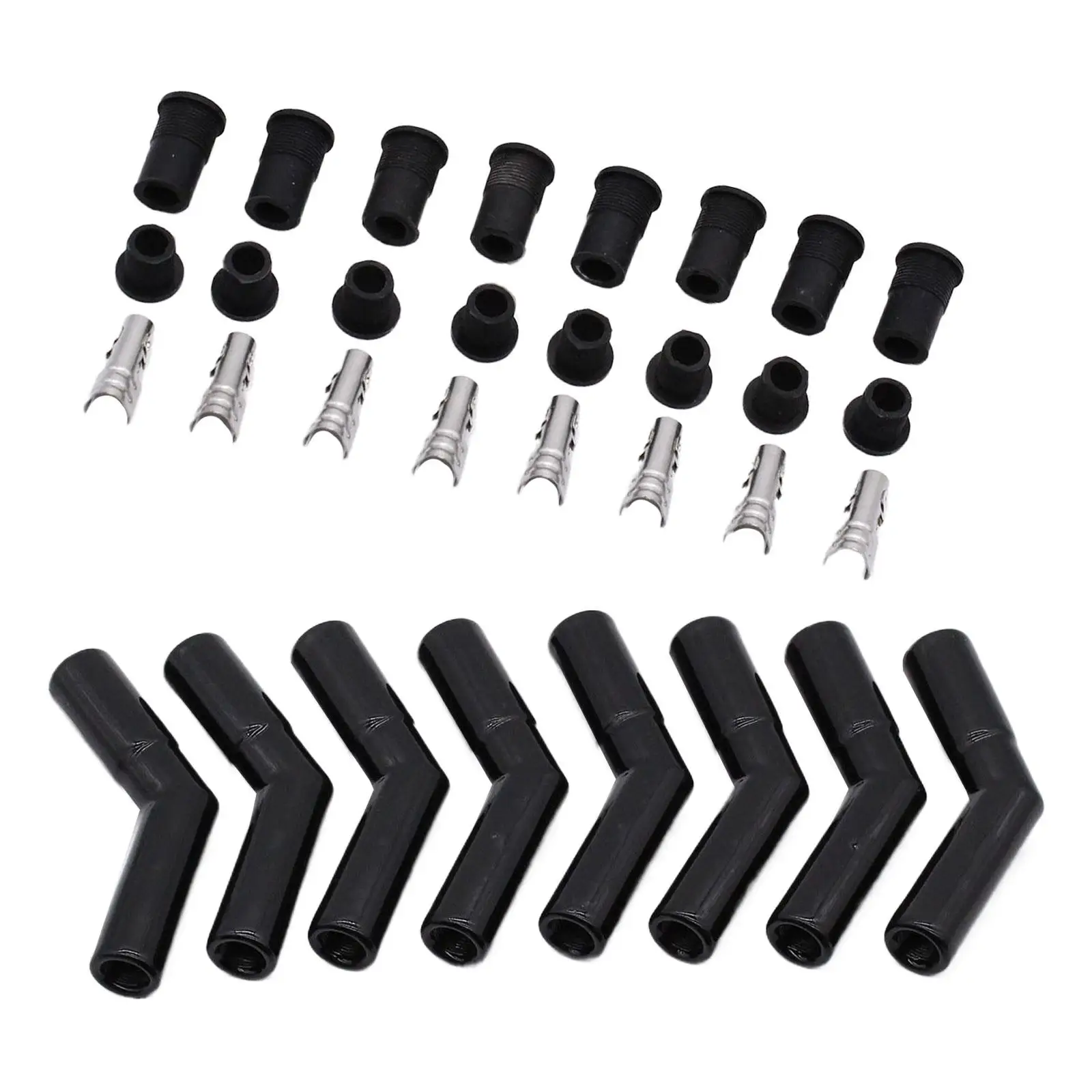 8Pcs Ceramic Spark Plug Boot Kit 45 Degree Straight Maintenance Replace Car Part Wire Sleeves Silicone Plug Sleeves Assembly