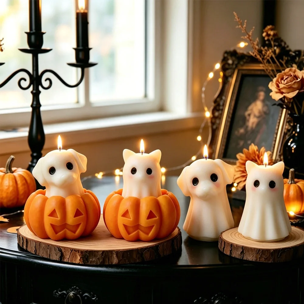 Halloween Ghost Pumpkin Candle Silicone Mold - Cute Ghost Plaster Incense Decoration - Festival Home Decoration