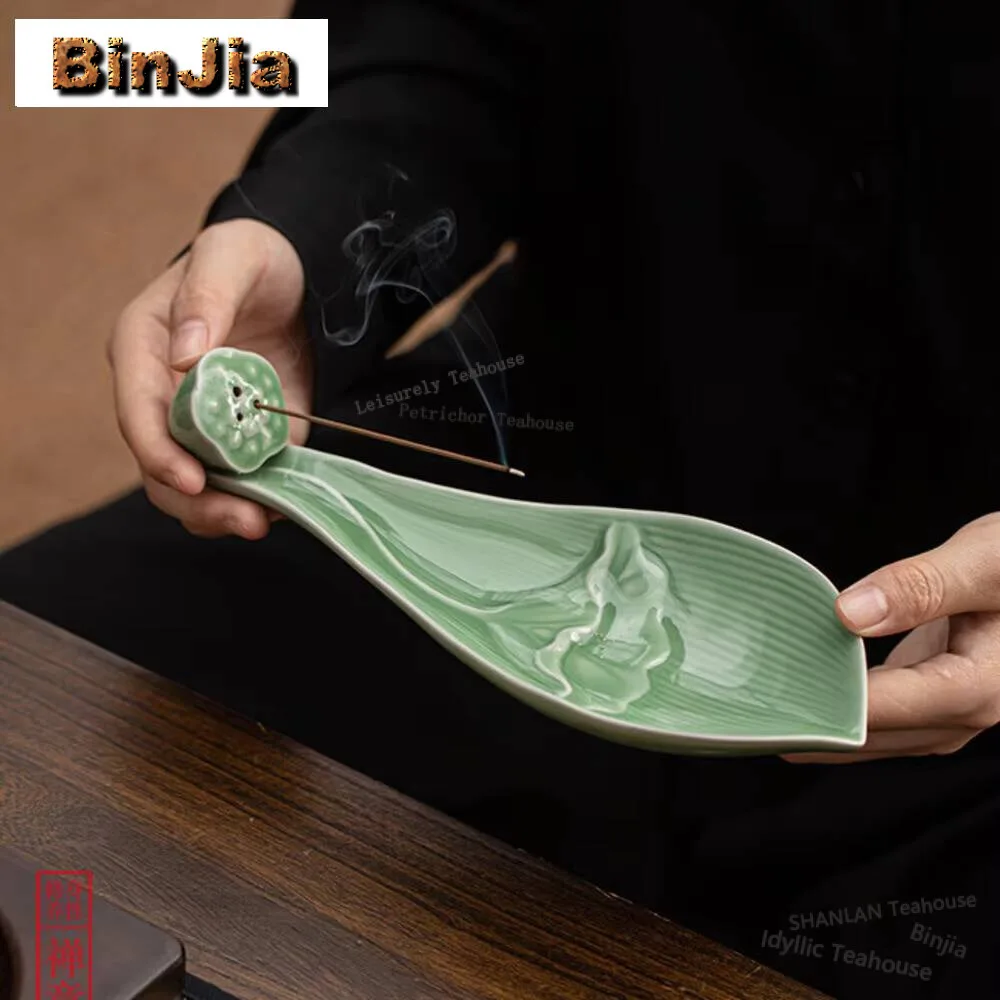 Lotus Boat Incense Insert Ceramic Aromatherapy Furnace Zen Burner Agarwood Sandalwood Stove Base Tea Ceremony