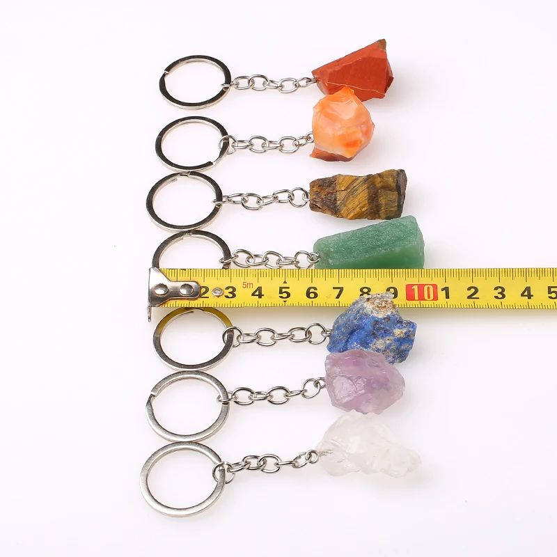 1pcs Natural Rough Raw Stone Crystal Quartzs Keychain Women Men Handbag Hangle Car Key Holder Raw Mineral Stone KeyRing Jewelry