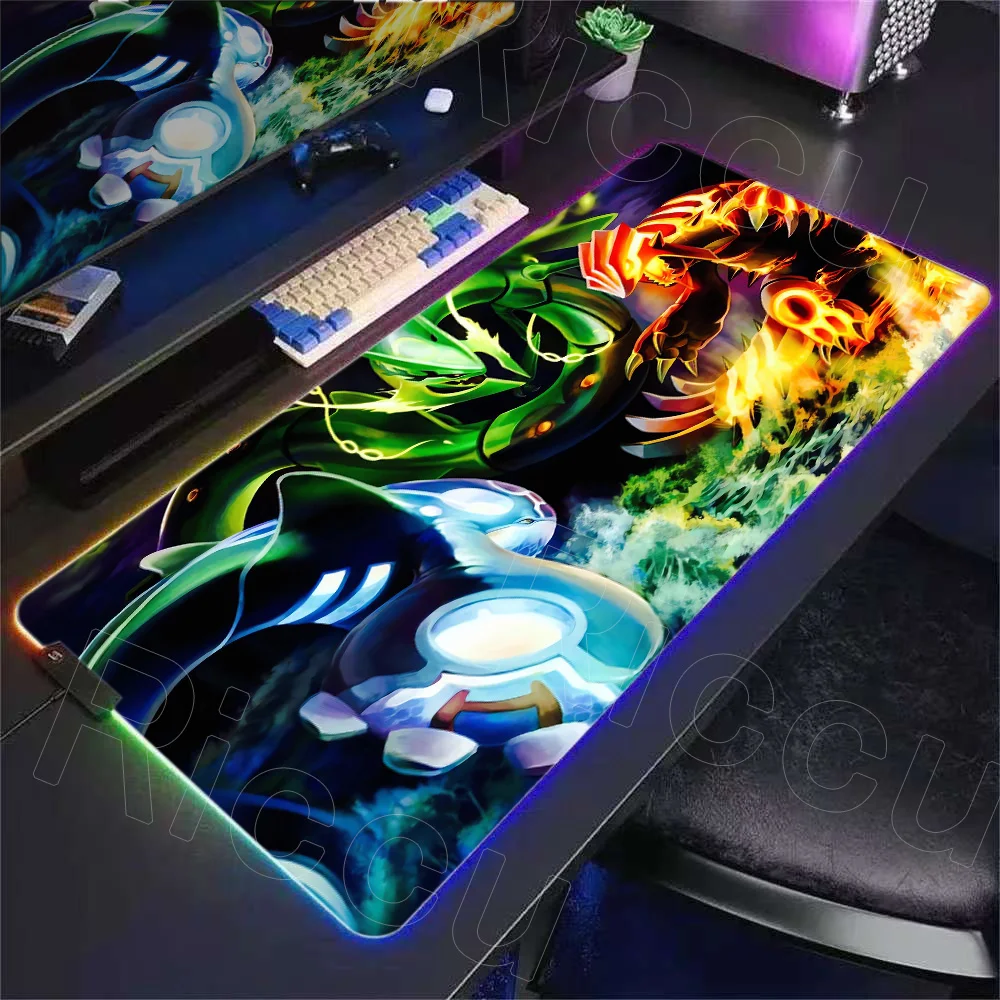 New Wallpaper LED Light Mouse Pad Desk Mat P-pokemon Rayquaza Computer Mousepad Backlight Keyboard Mat Game Mouse Pad RGB Carpet