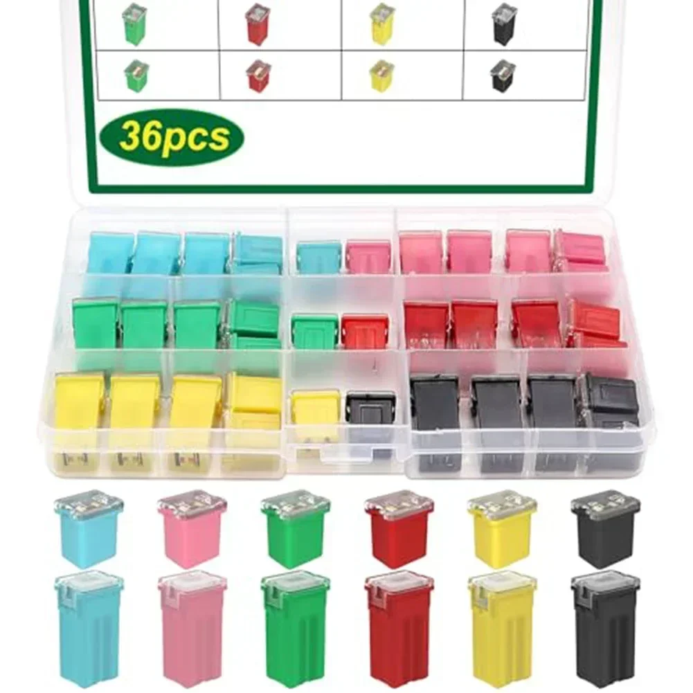 36pcs Car Fuse Assortment Kit Tall/STD And Low Profile Box Shaped 20A/30A/40A/50A/60A/80A Car Blade Fuse Set