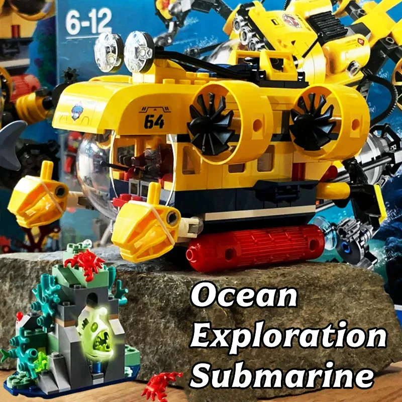 Compatible Brick Sets City Series Building Blocks Ocean Exploration Submarine Ocean Lantern Fish Children's Toys Gift 60264