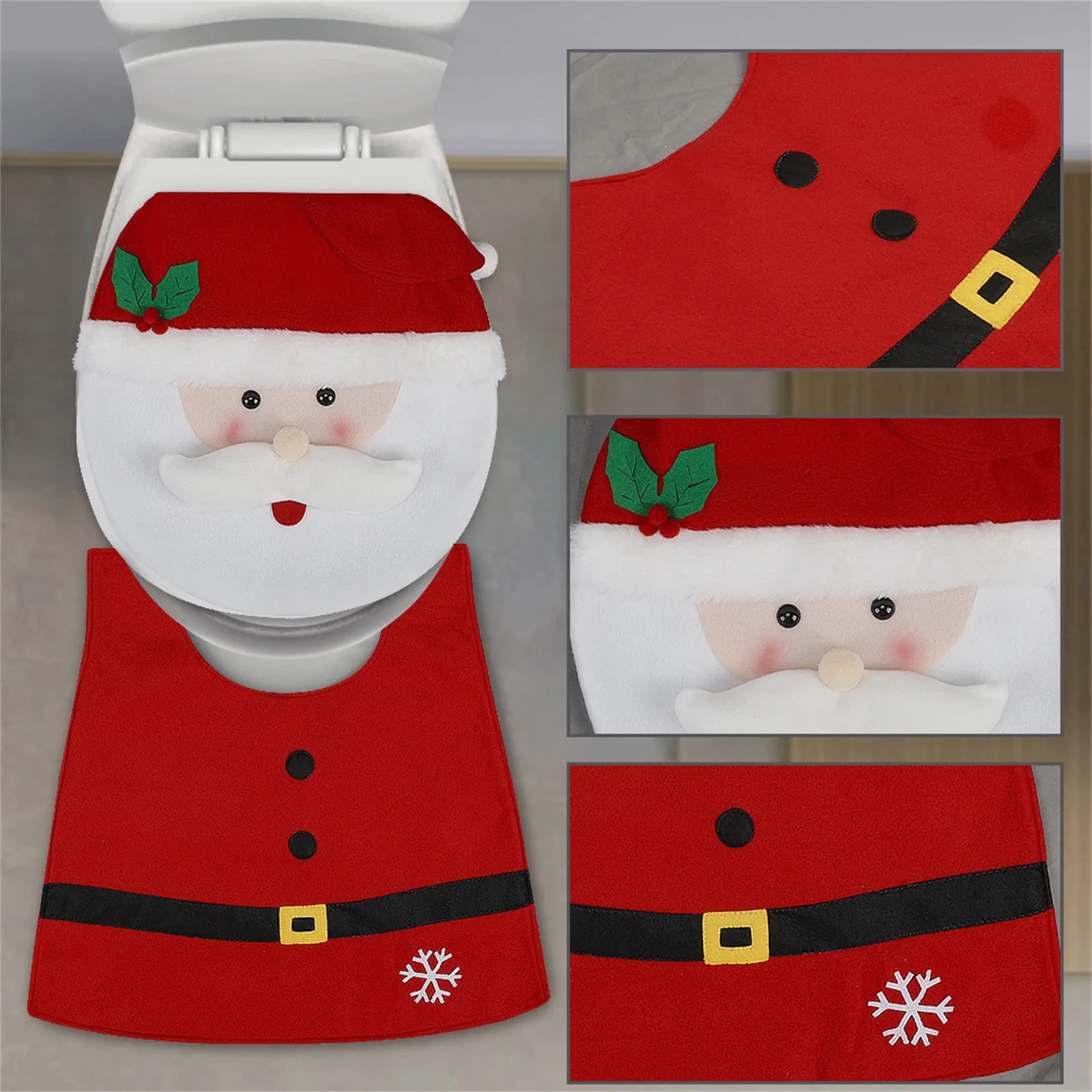 New 2 Pcs Cartoon Christmas Toilet Seat Covers Santa Claus Snowman Elk Bathroom Mats Xmas Decor for Home New Year Gifts Navidad