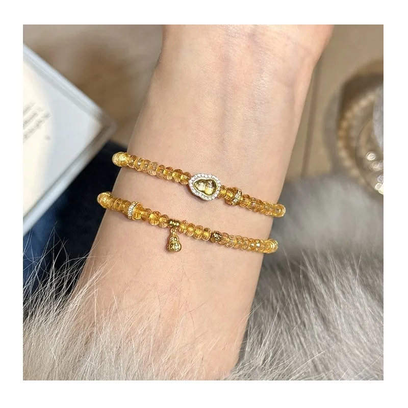 

High-end Sense of Wealth Imitation Citrine Gourd Bracelet Fashionable Light Luxury Stacking Bracelet Versatile Trend Gift for Gi