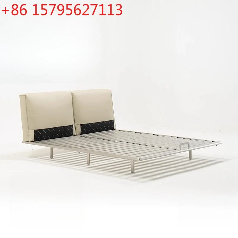 Cream wind tofu cubes leather bed steel frame suspension bed new minimalist soft bag double bed 1.8 meters
