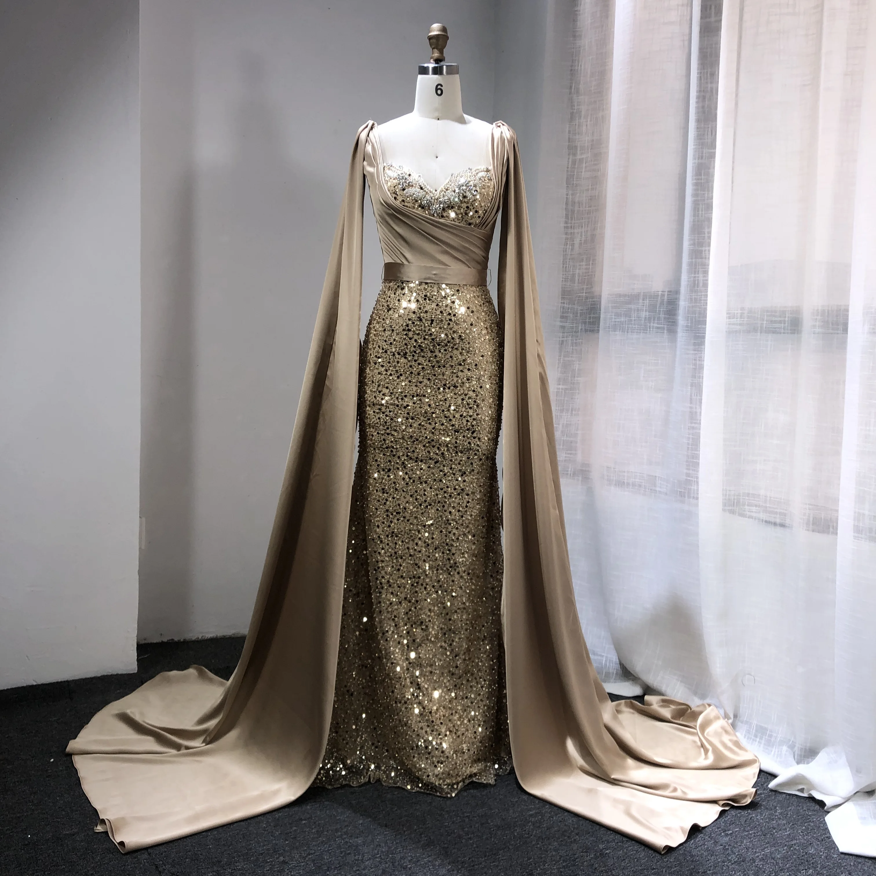 Heavy Beading Evening Dresses Sleeveless With Shawl Mermaid Long Gown Dress Ladies Custom Made Dress