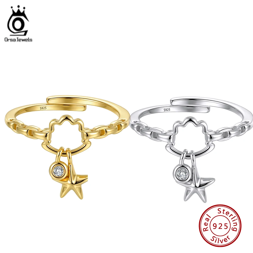 

ORSA JEWELS 925 Sterling Silver Dangle Starfish Ring for Women Ocean Jewelry Collection Charms Finger Rings Jewelry Gift APR48