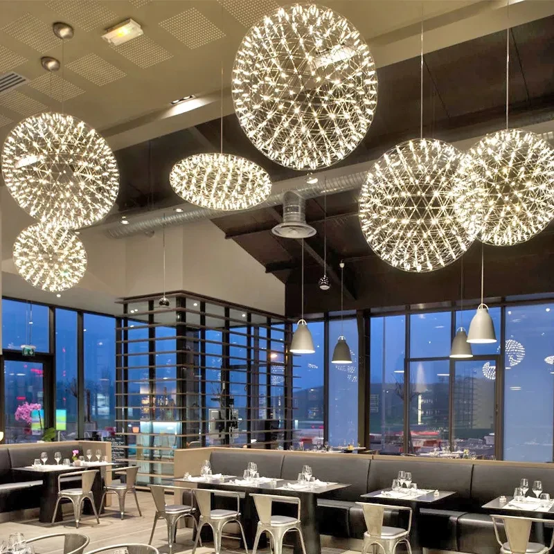 Designer Firework Spark Ball LED Pendant Light Modern Stainless Steel Hanging Lamps Home Decor Chandelier Lighting AC90-260V