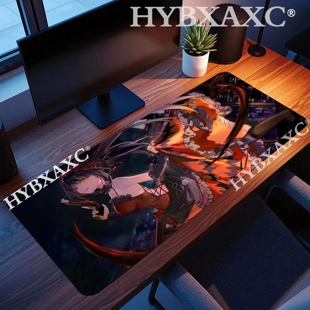 

HYBXAXC New Wallpaper Anime Girl Kawaii Tokisaki Kurumi Mouse Pad Pretty Lock Edge Large Gaming Computer Keyboard XXL Desk Mats