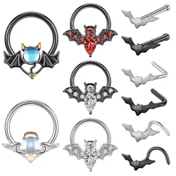 AOEDEJ 16/20G 1PC Bat Septum Ring Halloween Bat Nose Studs Stainless Steel Devil Septum Clicker Angle Daith Earring Body Jewelry