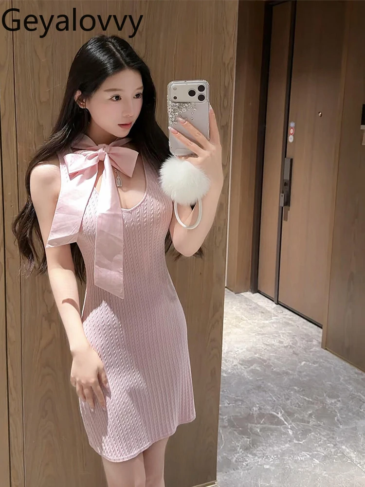 Pure Desire sexy stijl holle strik patchwork vestjurk voor dames herfst winter nieuwe hoge taille slanke mouwloze korte jurk