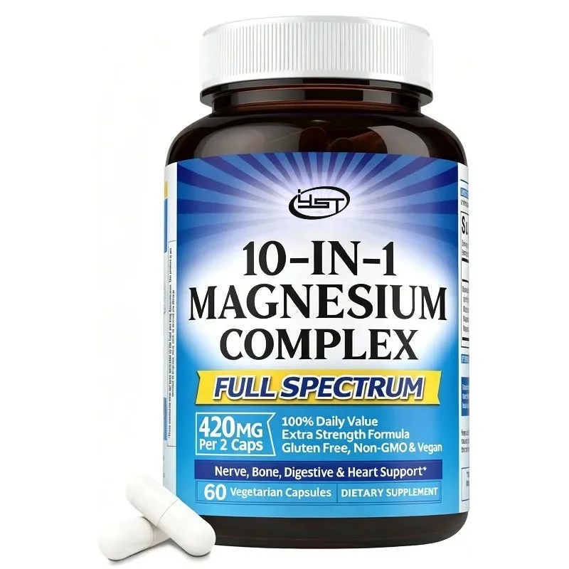 10 in 1 Magnesium Complex, 420mg Per Serving, Bone and Digestive Health Support -60 Capsules