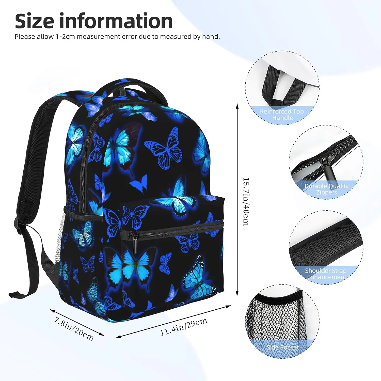 Butterfly Backpack Casual Canvas Backpacks Blue Butterfly Bookbag Laptop Daypack For Toddler Teen Boys Girls Women Men Gifts