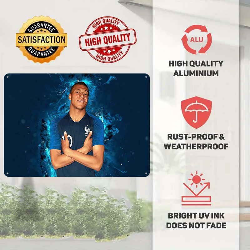 Kylian Mbappé Football Tinplate Poster Custom Wall Art Vintage Metal Signs Retro Tin Plaque for Room Decoration Gaming Man Cave