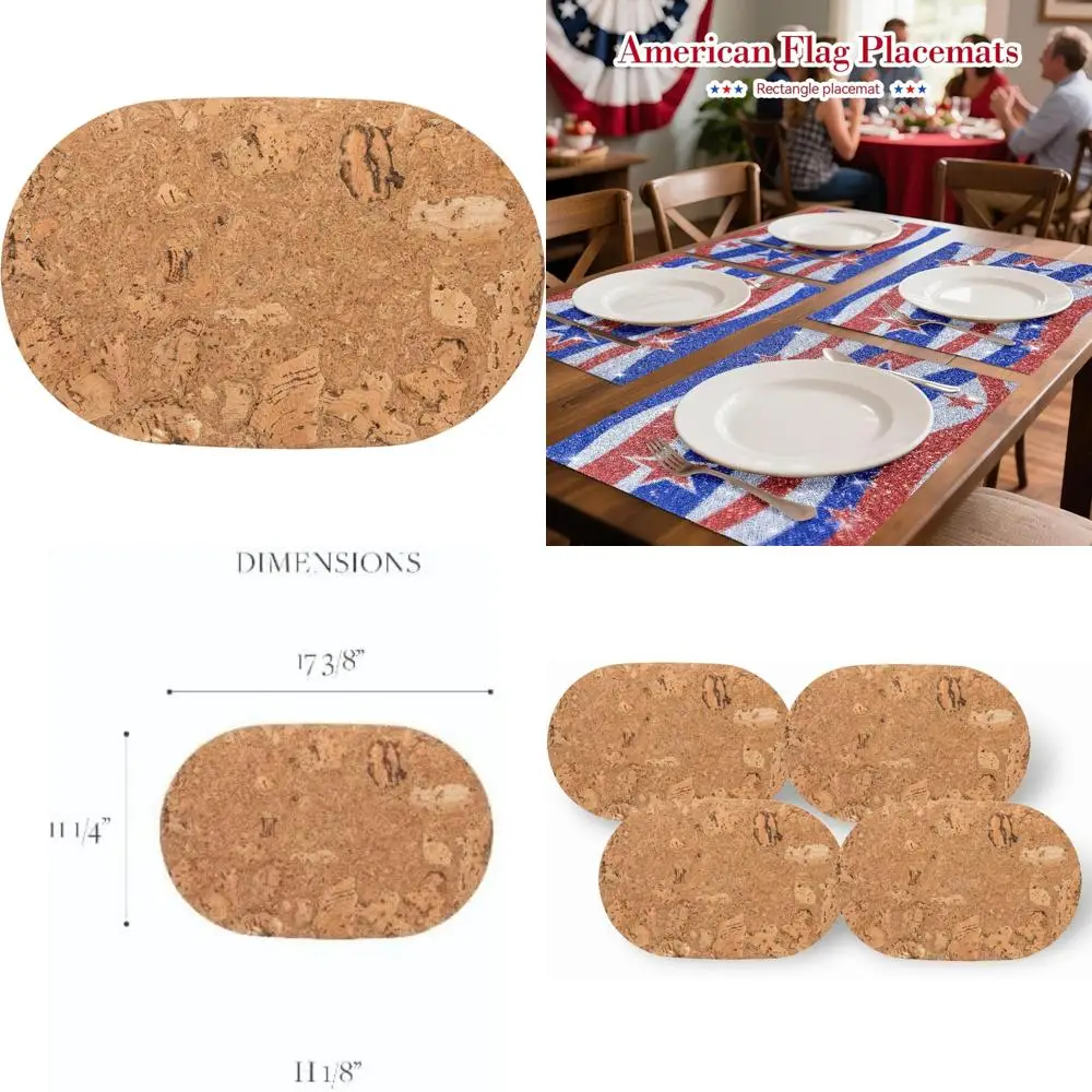 

Oval Cork Placemats Set of 4 - 17.25x11.25 Inches, Iceberg Natural, Heat Resistant, Natural Co Cork Collection Tableware