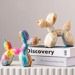 Art Graffiti Colorful Balloons Dog Sculpture Resin Statue Nordic Home Living Room Desk Decoration Figurines For Interior Gift