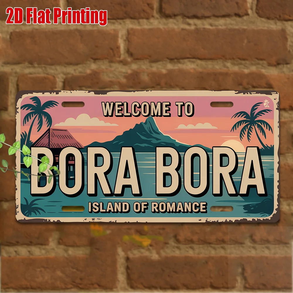 2D Flat, 2D Flat Printing, 1pc, Vintage Metal Sign, Only for decoration, Outdoor Wall Art (29.97cm * 14.99cm), BORA BORA Alum