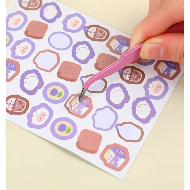 2pcs Macaron Color Stainless Steel Tweezers Diy Handbook Tape Sticker Tool Journal Gadgets Simple Practical Portable