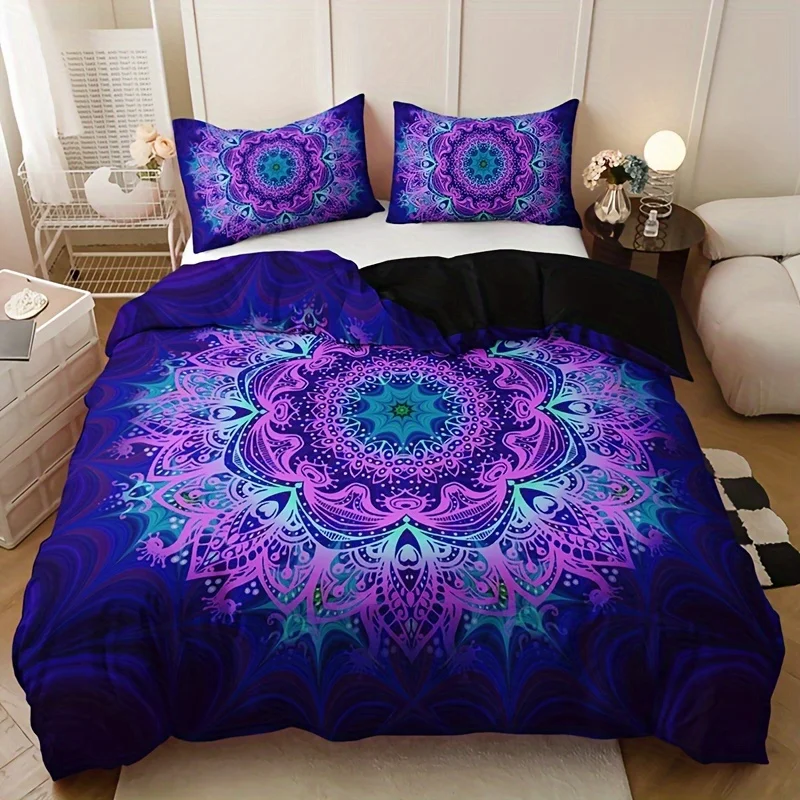 

3pcs Bohemian Mandala Duvet Cover Set1 Duvet Cover + 2 Pillowcase Without Pillow Insert, Soft Breathable HD Printing Bedding Set