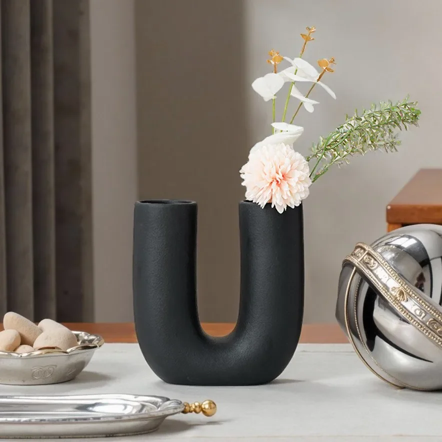   U Shape Ceramic Vase for Fresh Flower Pampas Grass Home Decoration Table Centerpiece Kitchen Bathroom Decor Living Room