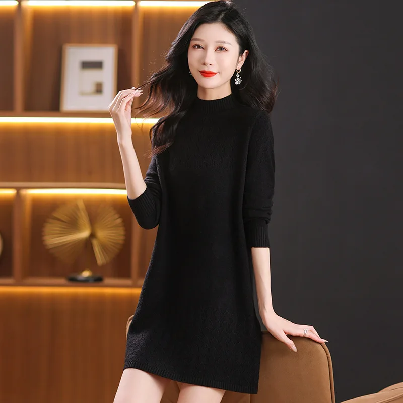 Pull Woman Clothing New Half Turtleneck Warm Pullover Tops Female Jumper Basic Wear Short Dress Autumn Winter Knitwear Sweater
