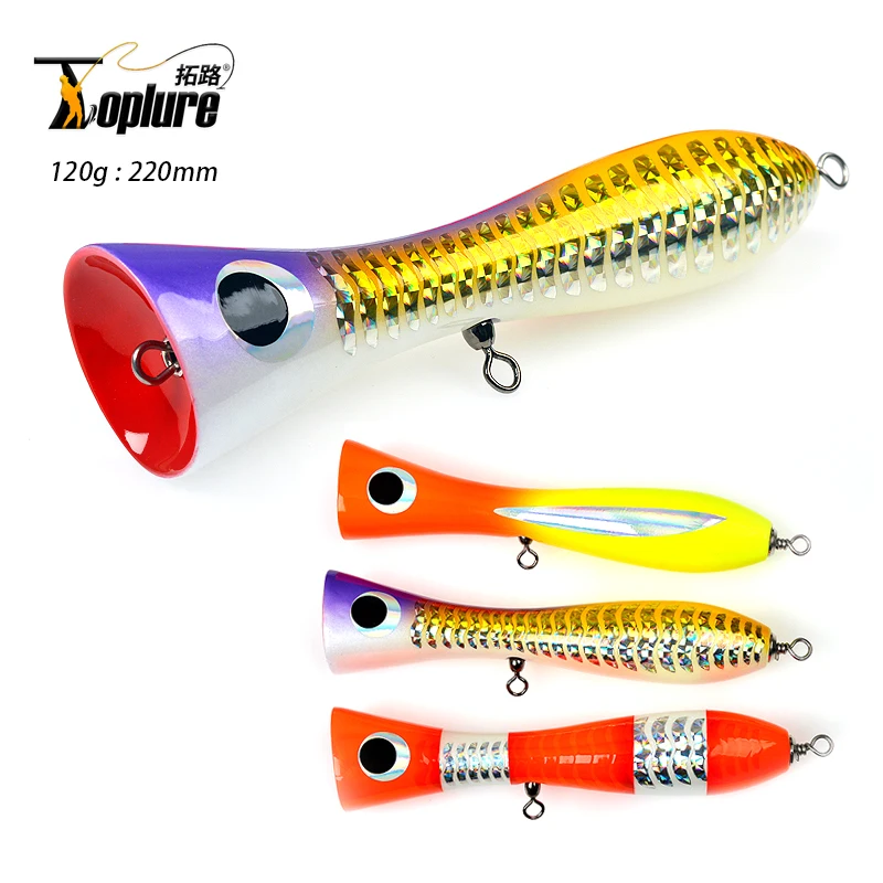 TOLU 120g180g 20cm22cm Trolling Lure Saltwater Fishing Bait Big Game Handmade Wooden Topwater GT Bait  Woodend Popper Lure