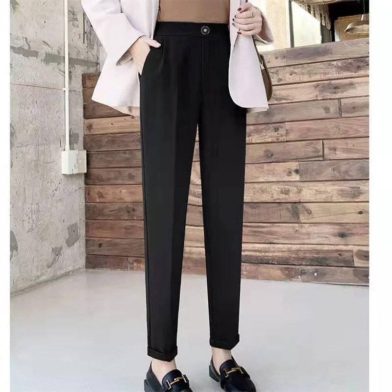 Eleganckie proste biurowe Spodnie damskie czarne Spodnie w stylu Casual, biurowy w stylu koreańskim chude letnie Spodnie ołówkowe Pantalones De Mujer Spodnie