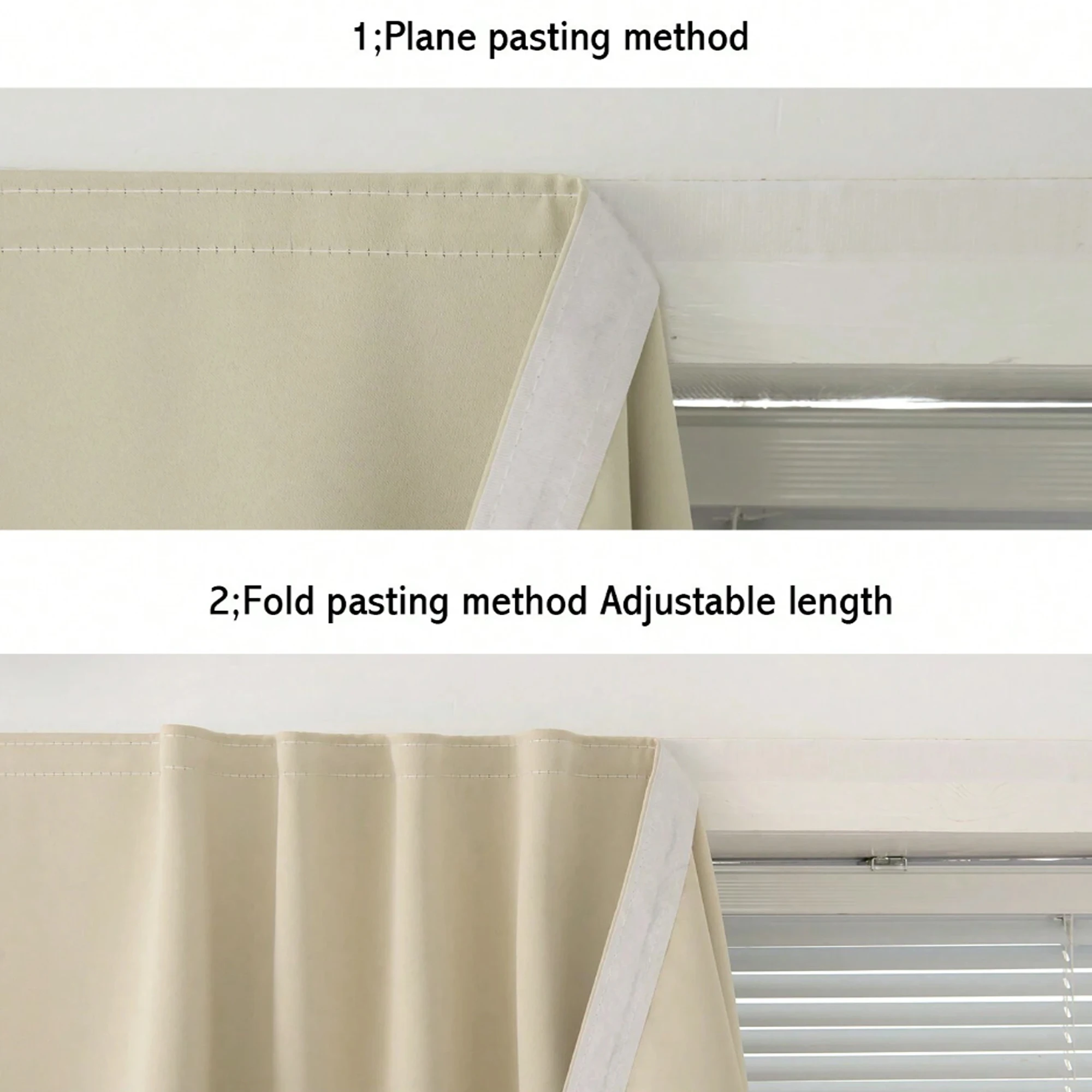 1pc No-Drill Installation Beige Blackout Curtains, Wave Edge Reversible Same-Color Textured Ready-Made Drapes
