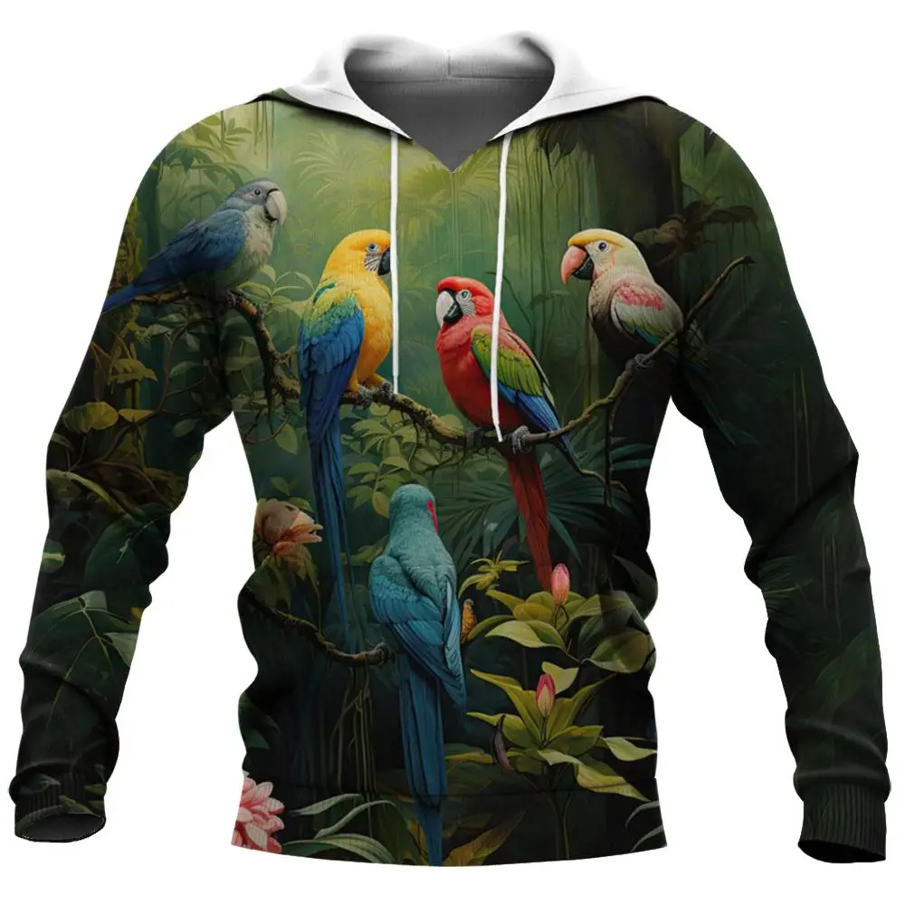 

Fashion Parrot Hoodies Birds 3D Printed Man Y2K Hoodie Oversized Streetwear Casual Pullovers Hooded Sweatshirts Tops Clothing