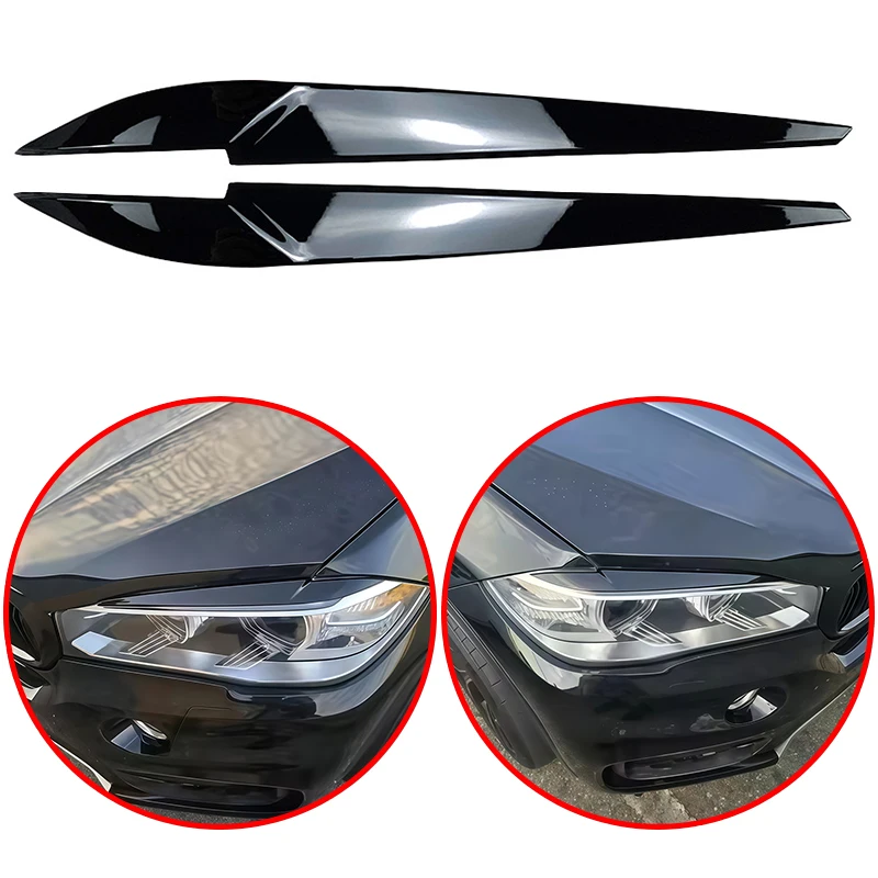 

For BMW X5 X6 F15 F16 2014 2015 2016 2017 2018 High Quality ABS Car Front Headlights Eyebrow Eyelids 3D Stickers Glossy Black