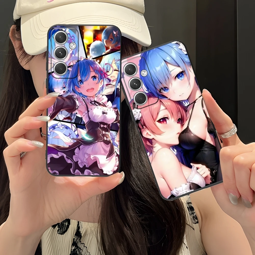 Re Zero Rem Waifu Mobile Cell Phone Case for Samsung Galaxy S24 S23 S22 S21 S20 S10 S9 Plus FE Ultra Lite Black Cover Shell