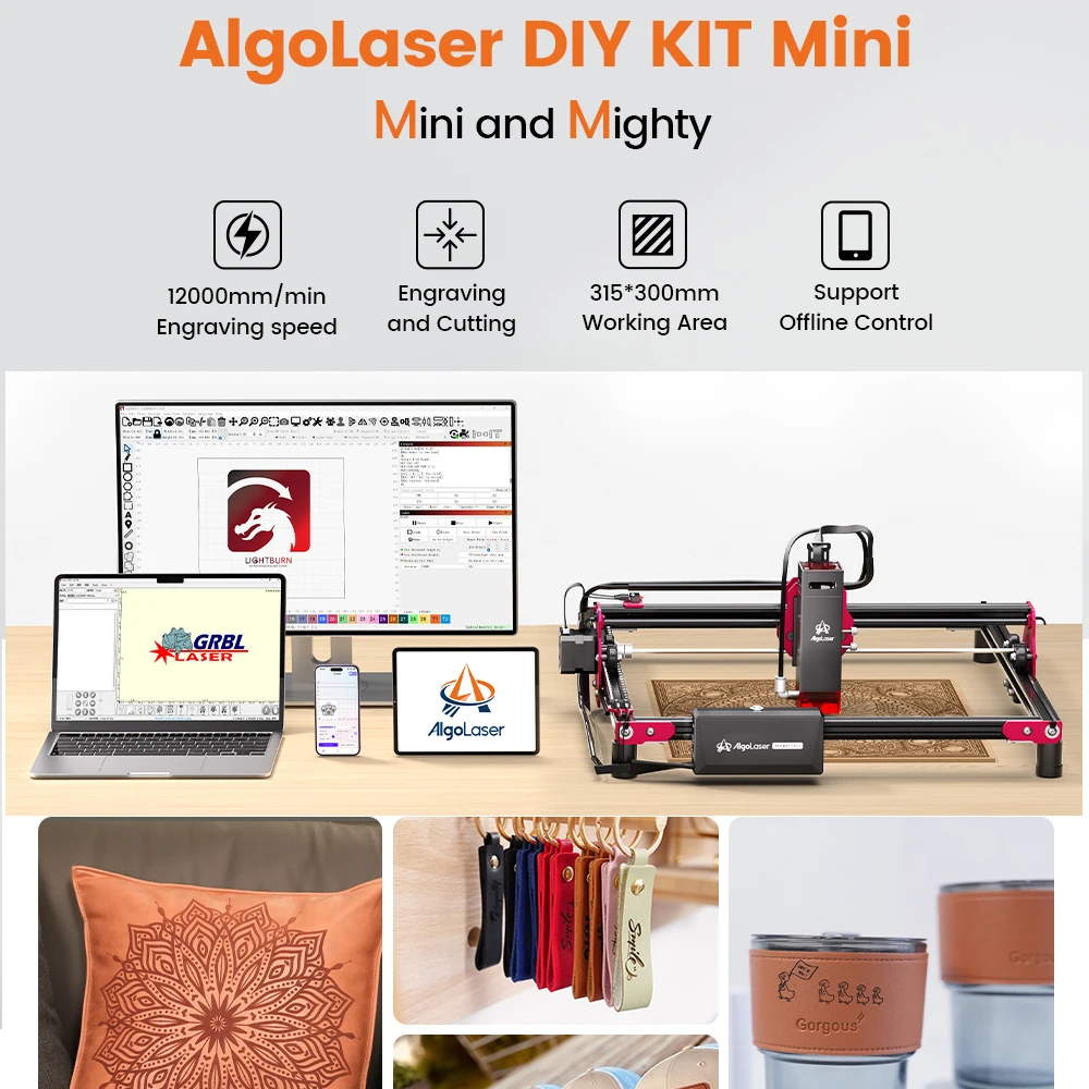 Algolaser Akıllı 10 W DIY KITI Mini Gravür Kesici Acemi 315*400 Masa Ağaç İşleme CNC Aracı Gravür Kesme Makinesi Metal