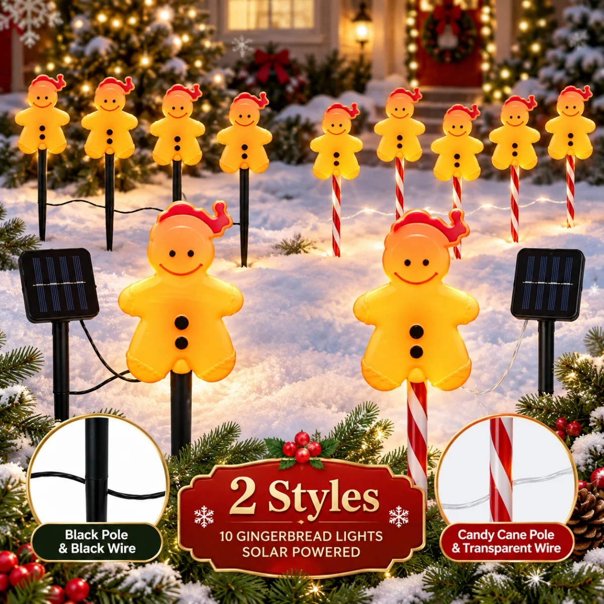5pcs/set Christmas Solar Gingerbread Man Stake Lights Solar Powered Pathway Lamps 8 Modes For Patio Path Festive Christmas Decor