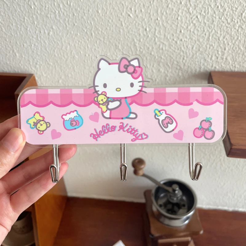 New Sanrio Kawaii My Melody Kuromi Hello Kitty Door Hook Cartoon Student Bathroom Cute Acrylic Seamless Hook Without Punching