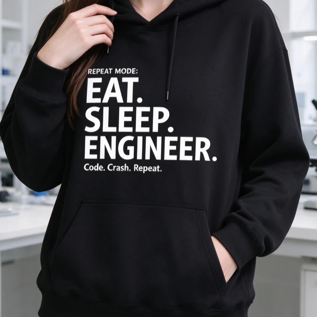 Eat Sleep Engineer Hoodie Funny Sweatshirt Engineering Student Gift Code Crash Repeat Shirt Tech Humor Programmer Unisex STEM