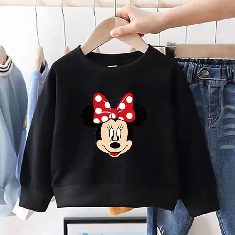 Spring/autumn Baby Girl Minnie Sweatshirt Loose Long Sleeve Tops Fashion Cartoon Disney Children Hoodies Crewneck Pullovers