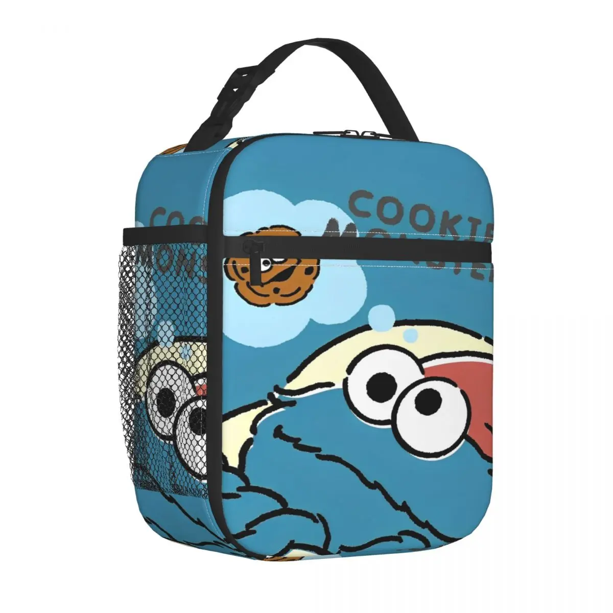 S-Sesame Street Cookie Monster Insulated Lunch Bags Thermal Bag Reusable Meal Container Large Tote Lunch Box Food Bag School