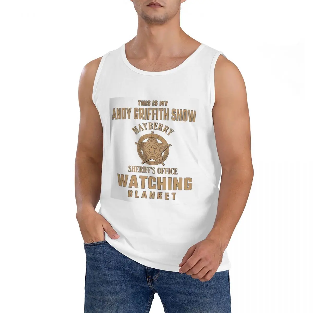 100% Cotton This Is My Andy Griffith Show Sleeveless T-Shirt Men Workout Sports Clothing Tops Men's Crew Neck Vest