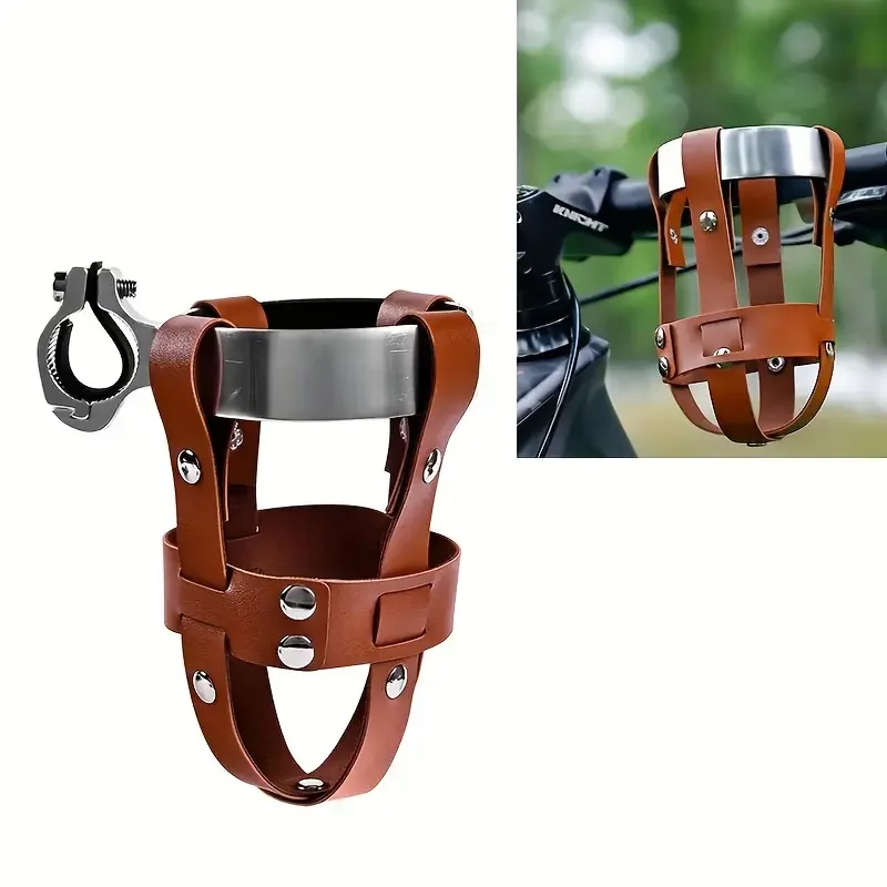 

Bicycle Leather Water Bottle Holder Adjustable Mountain Bike Kettle Holder Aluminum Alloy+PU Leather Beverage Kettle Cup Bracket
