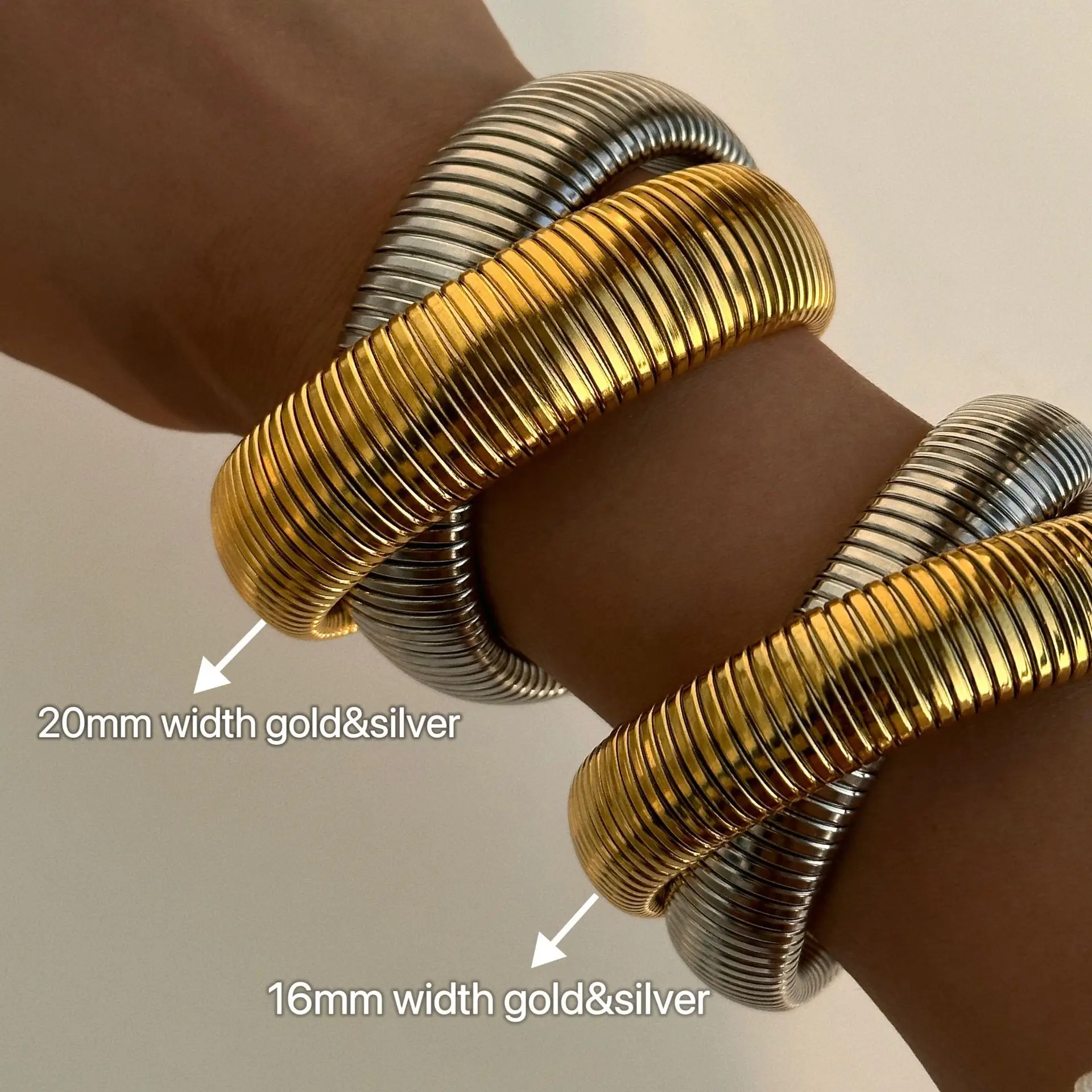 New ins Titanium Steel Bracelet Vintage Double Layer Elastic Gypsy Polishing Bangle For Women Girls Fashion Aesthetic Jewelry